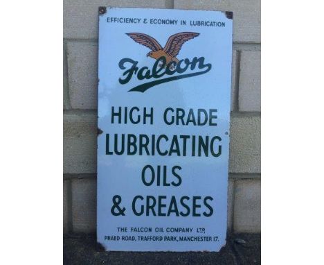 A Falcon High Grade Lubricating Oils & Greases rectangular enamel sign, in good condition, 12 x 22". 