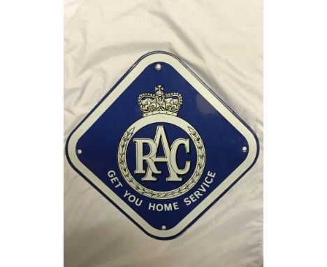 An RAC 'Get You Home Service' small enamel plaque with RAC emblem to the centre, 10 3/4 x 10 3/4".