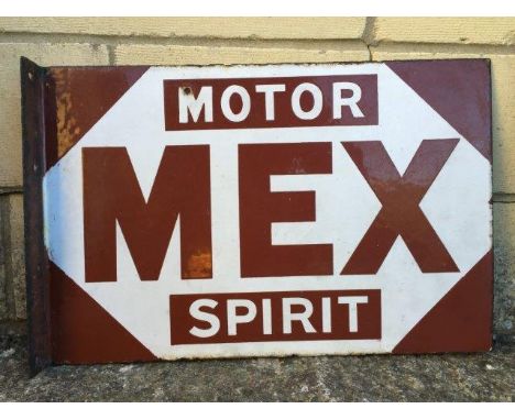 An early Mex Motor Spirit double sided enamel sign with hanging flange, in very good condition, 18 x 12".