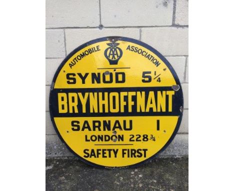 An early AA circular village enamel sign for Brynhoffnant by Franco, 30" diameter.
