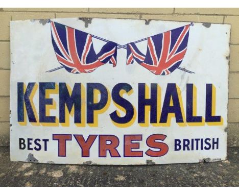 A rare Kempshall Best British Tyres part pictorial rectangular enamel sign by Patent, with some retouching, 47 1/2 x 30".