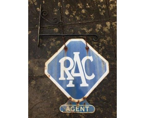 An RAC double sided enamel sign with Agent attachment on metal bracket. 