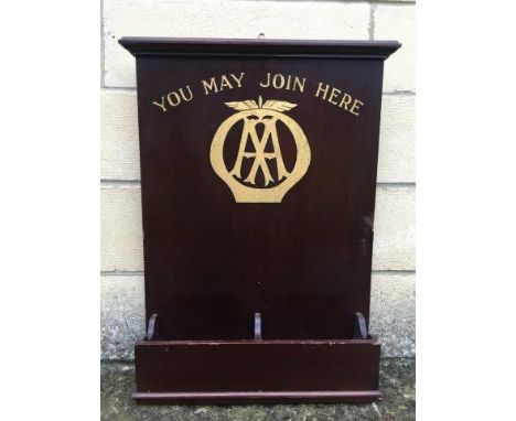 An unusual and rare AA 'You May Join Here' wooden leaflet dispenser.