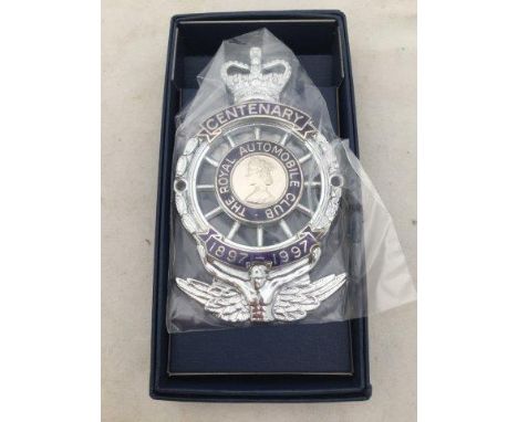 A Royal Automobile Club Centenary car badge 1897-1997, new and boxed. 