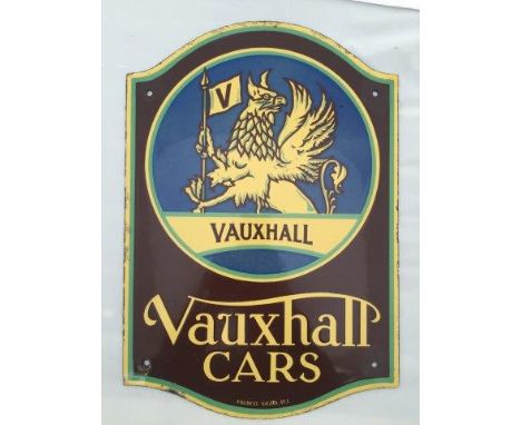 A rare Vauxhall Cars enamel sign by Franco signs W1, in near mint condition save three re-touched fixing holes, a scarce size