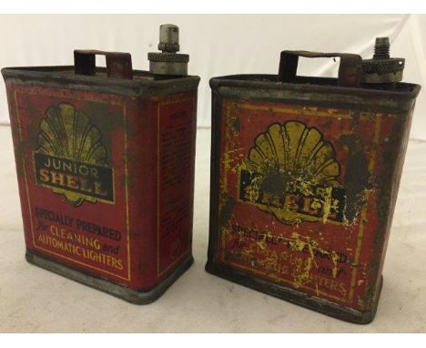 Two Junior Shells lighter fluid cans.