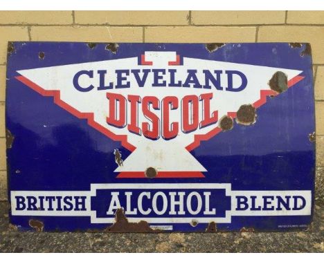 A Cleveland Discol 'British Alcohol Blend' rectangular enamel sign by Bruton of Palmers Green, 48 x 30".