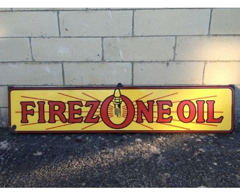 An unusual Firezone Oil rectangular enamel with flange border, marked Langcat Bussum, 58 x 12".