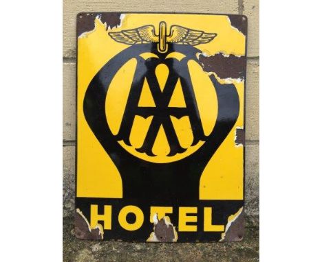 A small AA Hotel enamel sign, possibly reproduction, 12 x 16".