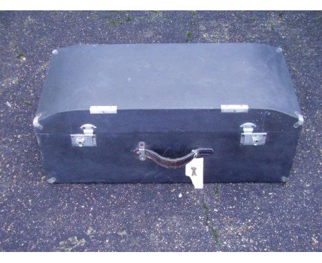 A black rexine covered car trunk to suit pre-war Austins, circular 1936-40, with keys and plywood lining, with good leather h