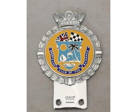 A J.R. Gaunt of London Sportscar Club of the Bahamas part enamel and chrome plated car badge.