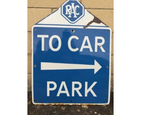 An RAC 'To Car Park' enamel sign by Bruton of Palmers Green, 21 x 28".