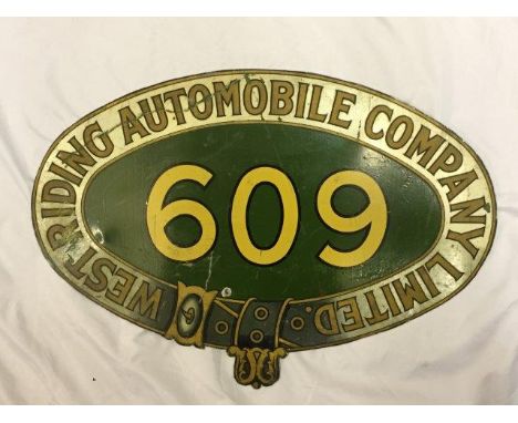 A West Riding Automobile Company Limited shaped painted aluminium plaque, no. 609, 17 x 12".