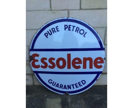 An Essolene Pure Petrol Guaranteed circular enamel sign, 30" diameter.
