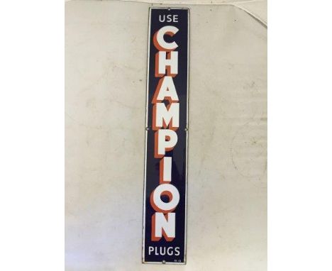 A good and early Champion Plugs narrow enamel sign, in near mint condition, dated 1913, 4 x 24 1/2".