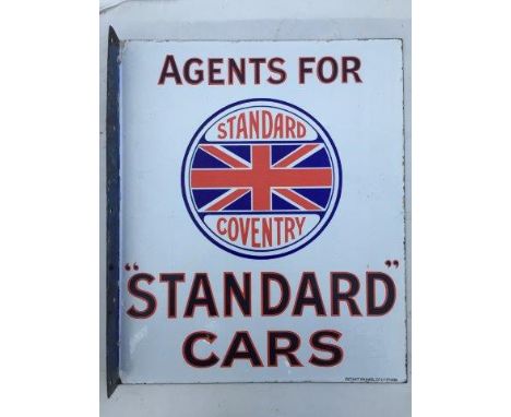 A Standard Cars of Coventry double sided enamel agency sign with hanging flange, 15 x 18".