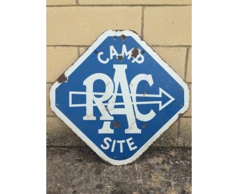An RAC Camp Site double sided hanging enamel sign, 22 3/4 x 22".