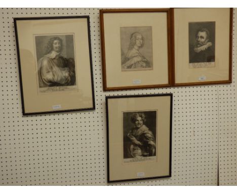 Five black & white prints: Artus Wolfart, after van Dyck; Adrianus Brouwer, after van Dyck; Portrait of a Lady, after van Dyc