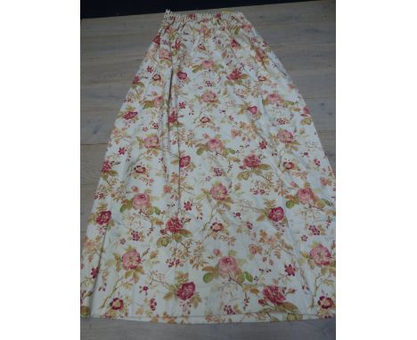 Pair of interlined, floral pattern curtains 260 x 270 cm, 260 x 202 cm (stains/marks)