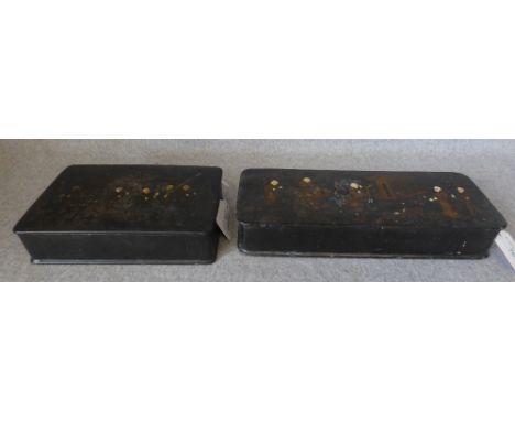 2 Chinese papier Mache trinket boxes with gilt figural scenes