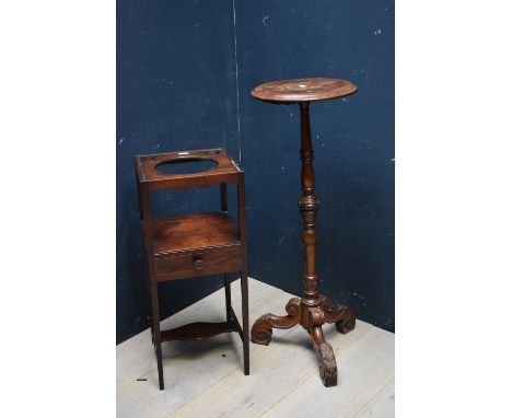 Mahogany tripod torchere & a mahogany washstand