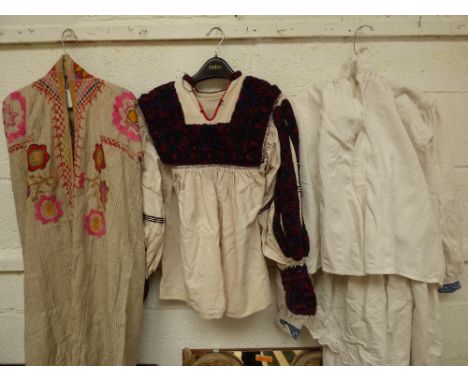 Ethnic clothing with hand embroidery, 2 Eastern European tops & 1 shirt & 1 Uzbek men's cloak