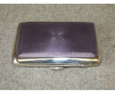 Enamelled silver cigarette case, Birmingham 1925, in purple guilloche enamel, 7.9 x 5.8 cm, 68g (2.1 ozt) gross