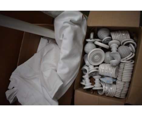6 white curtains with pole hanging, complete with poles & fixings, excellent condition, 140 x 220 cm each