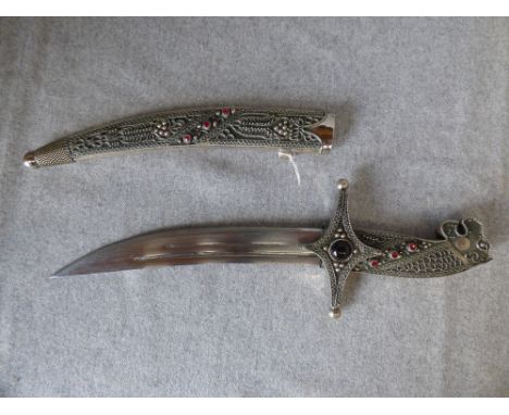 Dagerstan white metal handle & scabbard dagger with embossed wire work decoration