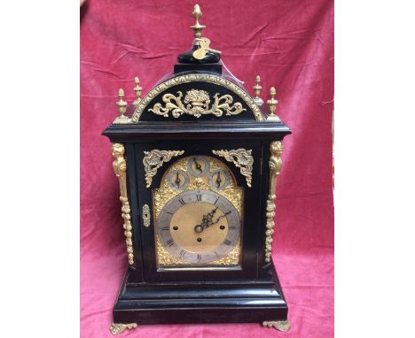 Large & impressive late C19th Westminster chiming table/bracket clock with ebonised & gilt metal case to gilt metal bracket f