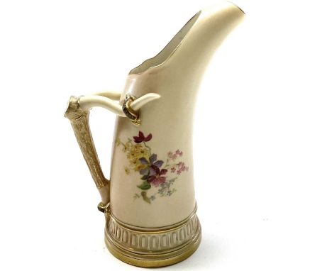 A Royal Worcester blush ivory tusk jug, with floral painted decoration, height 21cm.