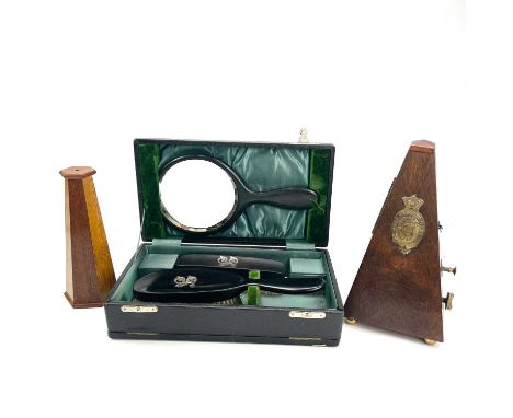 A Victorian rosewood metronome de Maelzel, height 24.5cm, together with an oak tapered hexagonal kaleidoscope and an ebony br