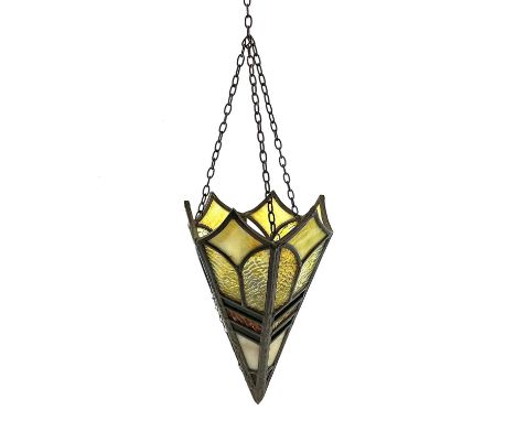 An Art Deco stained glass and lead hanging light pendant, 35.5cm.