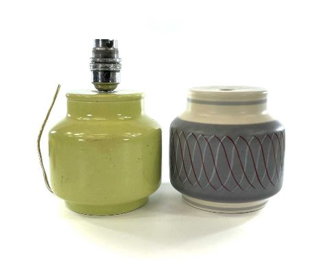 A Poole pottery freeform lamp base pattern X/PRP shape 197A height 12cm together with another green ground Poole pottery lamp