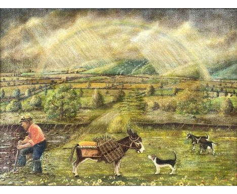 Harry WardPaddy McGinty-Tinker, Fidler & Peat Digger extra-ordinary, with Mick his donkey, Paul the dog and two goatsOil on p