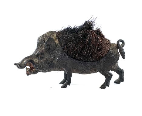 An Austrian cold painted bronze boar pen wipe, probably Bergmann, length 12.5cm.The boar is shedding some of its bristles but