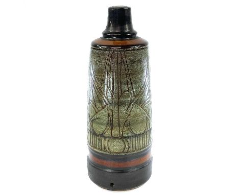 A Celtic, Newlyn pottery medallion pattern lamp base, height 33cm.