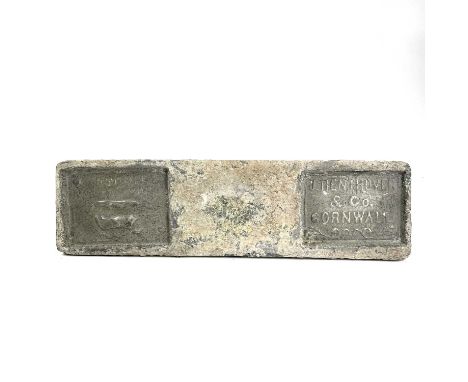 A possibly unique Charlestown House Cornwall 28lb tin ingot with J Enthoven & Co smelthouse Charlestown assay stamp, length 3