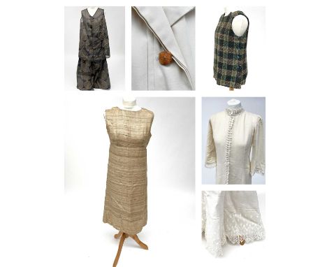 Vintage clothing including Dartington Hall Tweed, Kayser, Morcosia and linens and a Peal of London handbag. (Qty)