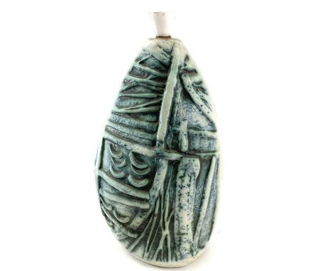 A circa 1973-1978 Tremaen sculpture Jizal moulded table lamp base decorated in blues and greens, height 32cm.