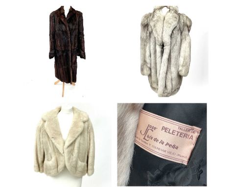 A 3/4 length silver fox fur coat by Jose Luis de la Pena Madrid together with a short mink jacket and another full length fur