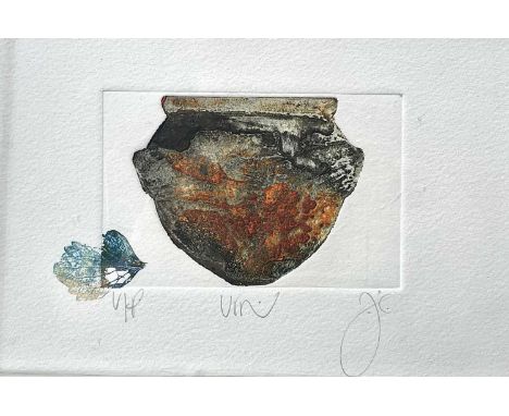 An indistinctly-initialled impressed print with embellishments titled Urn, 7cm x 11cm