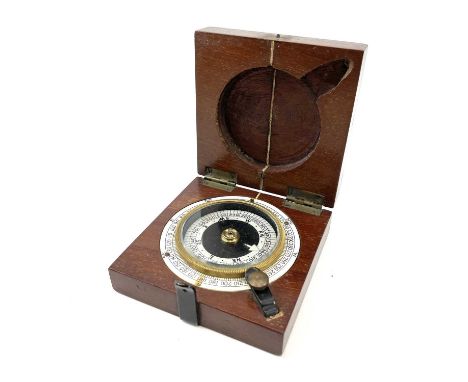 A WWI maritime hand held compass in a mahogany case by F. Barker &amp; Sons London 1918 2677, 8cm square.All would appear to 