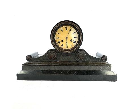 A Serpentine mantle clock, circa 1900, with French eight-day movement striking on a bell, the white dial with circular surrou