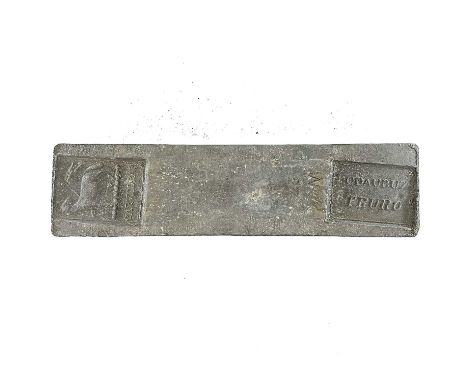 A Carvedras Truro 56lb tin ingot with circular L C Daubuz assay mark, salvaged from the wreck of SS Cheerful which sunk in 18