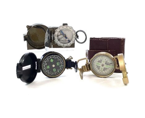 A geologist's compass by Breithaupt Kassel with a leather case together with an Engineer compass and a Japanese Lenstatic com