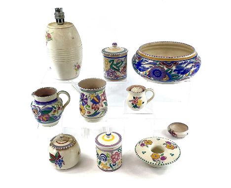 A Poole pottery bluebird pattern shallow bowl together with ten other Poole pottery items. (11)