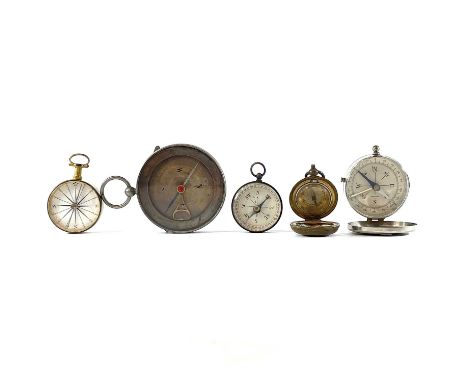 A 19th century brass compass with an enamel dial diameter 4cm together with four other compasses. (5)Lot 95The larger chrome 