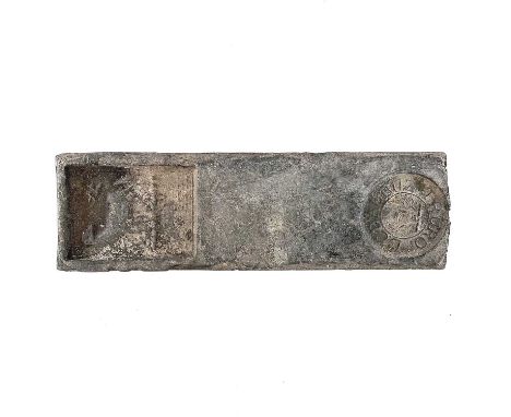 A Treloweth 28lb tin ingot, salvaged from the wreck of the SS Cheerful which sunk in 1885, length 42cm width 12cm. Note: SS C