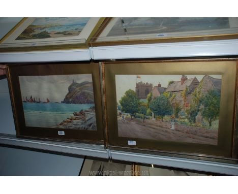 Sam Dean: two Watercolours of a seascape and Bidston Church.